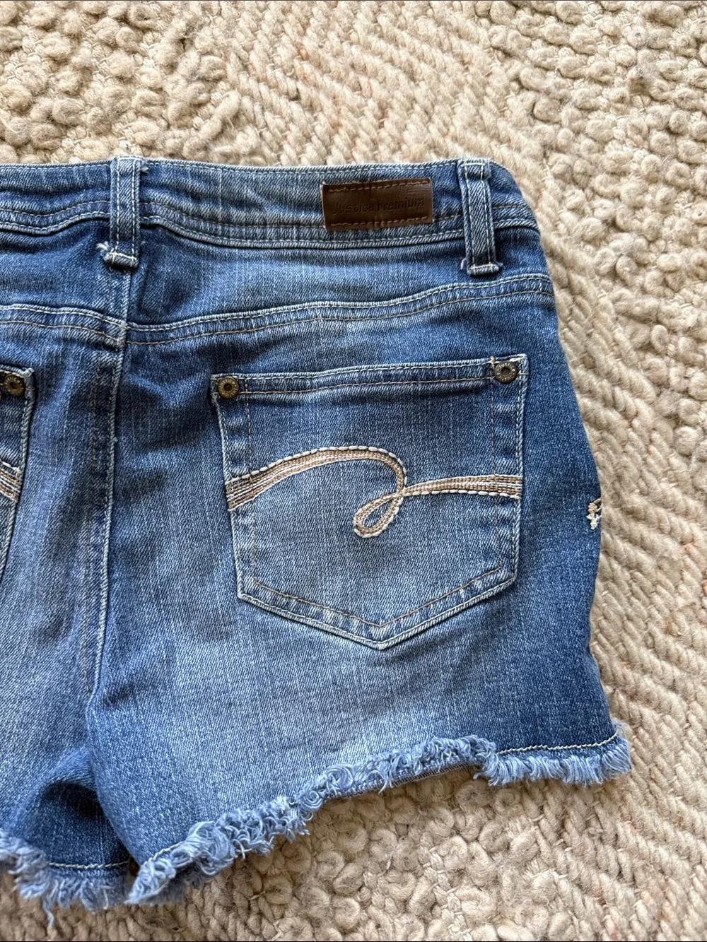 Justice Blue Frayed Hem Denim Shorts 14 distressed